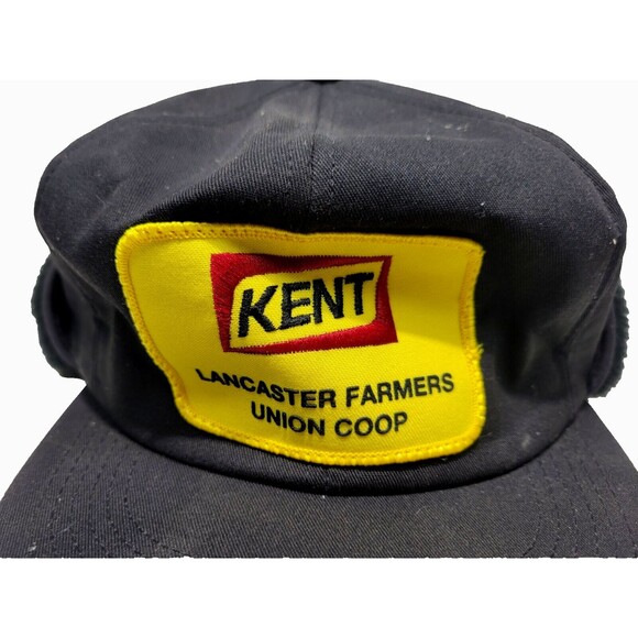 Kent Feeds Winter Hat Ear Flap Insulated K-Products Farmer Trapper patch cap Vtg - Picture 2 of 6